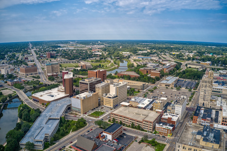 Aerial View of Downtown Flint, Michigan in Summer