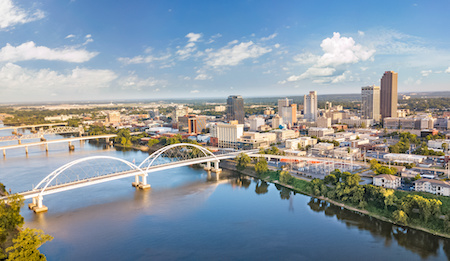 Aerial view of downtown Little Rock, AR